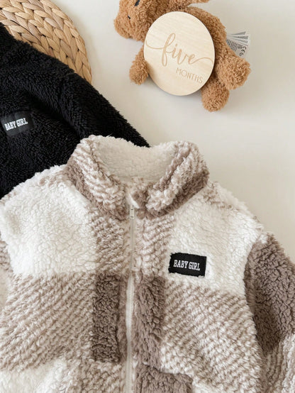 2pcs Baby Girl Autumn/Winter Cute Versatile Casual Fuzzy Stand Collar Jacket