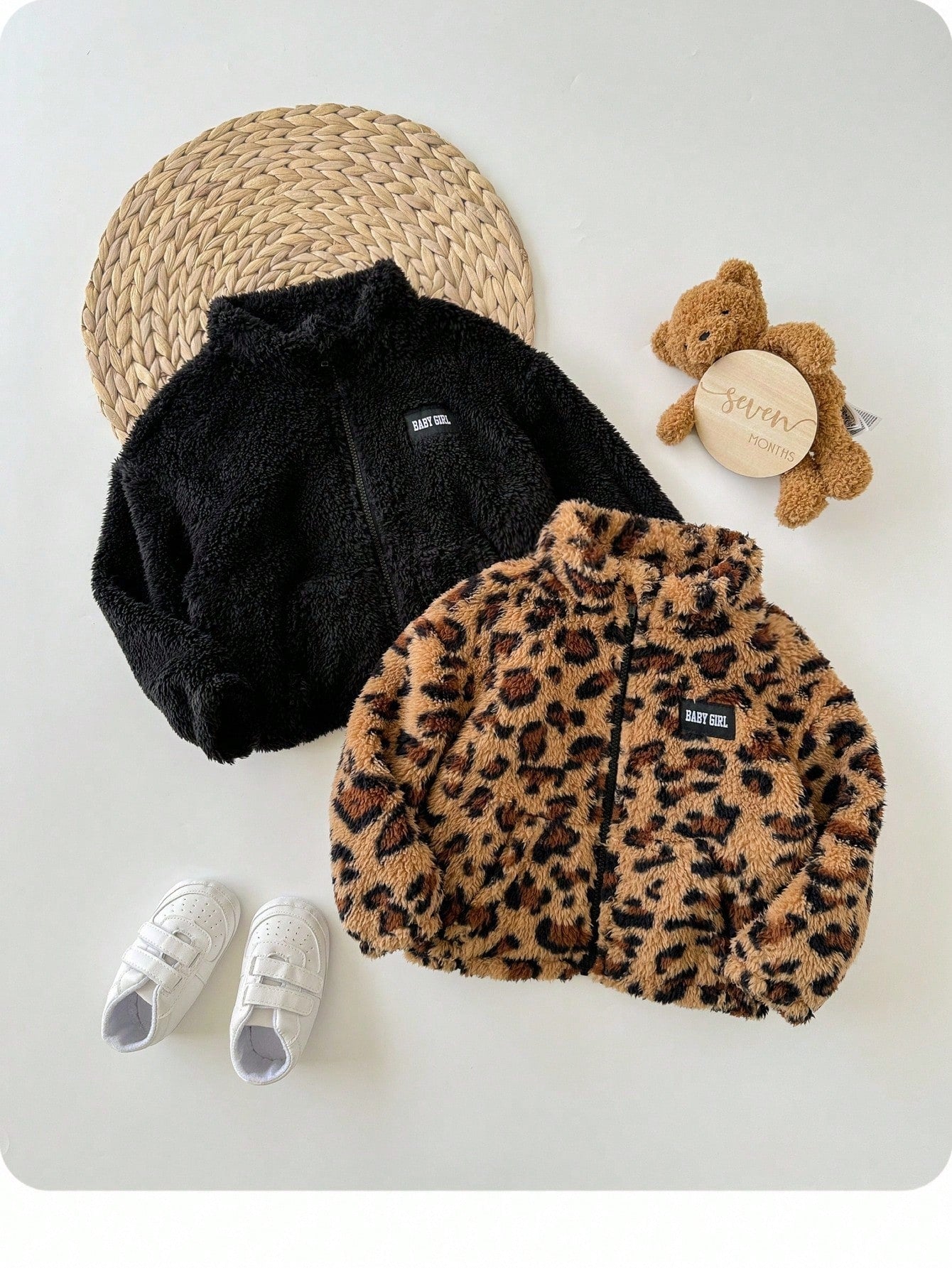 2pcs Baby Girl Autumn/Winter Cute Versatile Casual Fuzzy Stand Collar Jacket