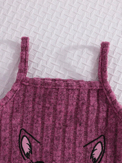 2pcs Baby Girls Spring Autumn Set, Long Sleeve Hooded Crop Top Paired With Cute Cat Graphic Print Casual Dress, 2 Pieces Outfit