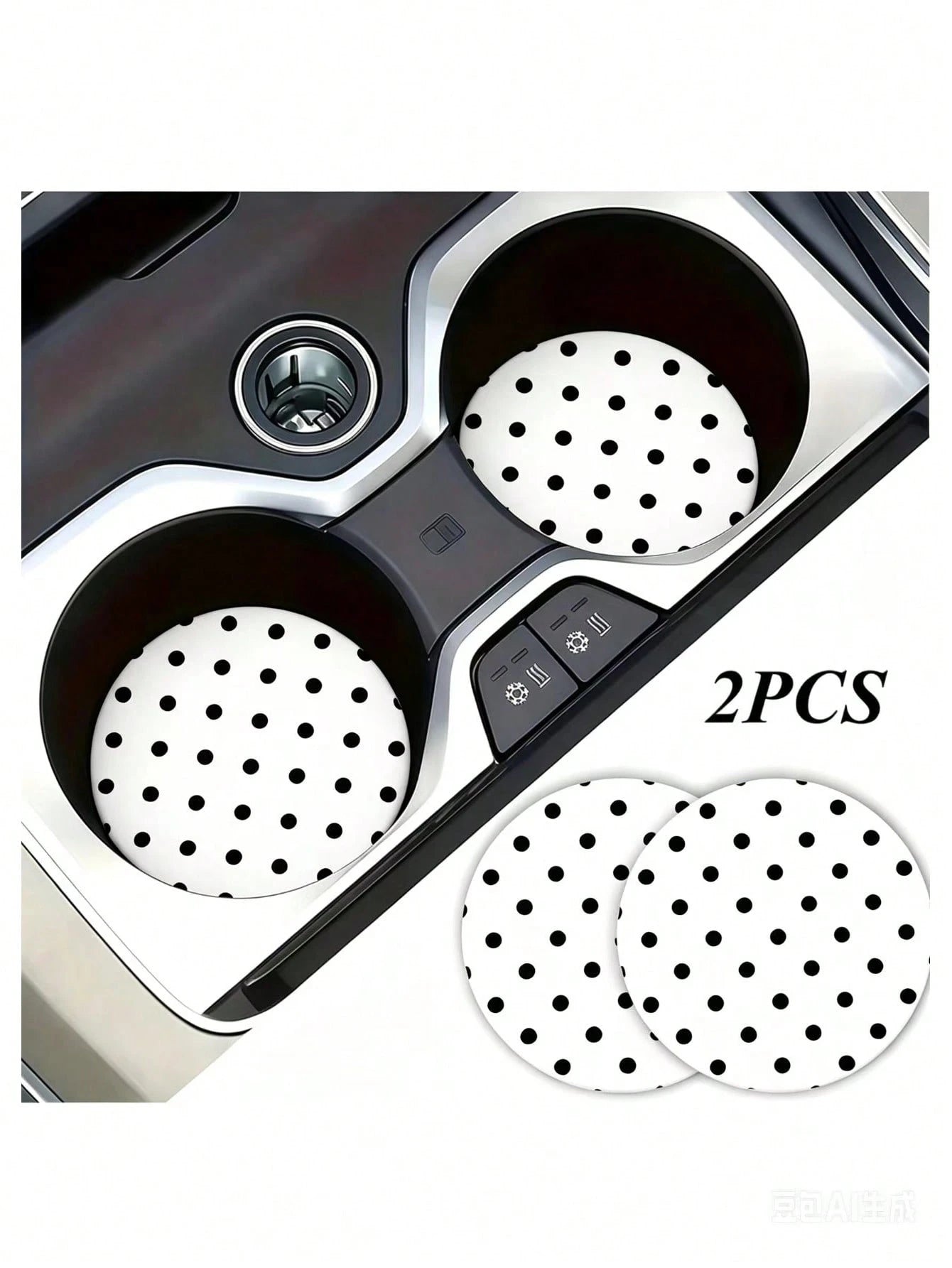 2pcs Black & White Polka Dot Cup Holder Coasters, Car Interior Decoration, Car Accessories, Non-Slip Car Beverage Mat, Unisex, Universal Drink Coaster For Car Interior, Ideal Birthday And Everyday Gif