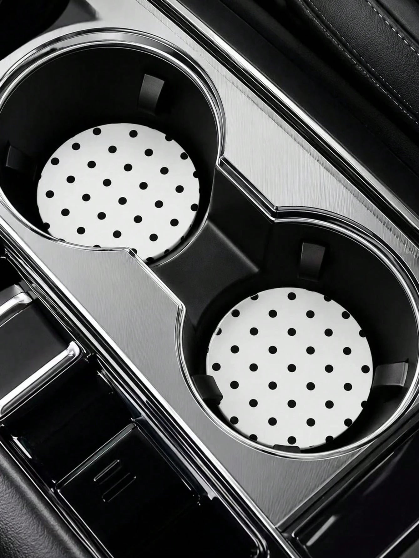 2pcs Black & White Polka Dot Cup Holder Coasters, Car Interior Decoration, Car Accessories, Non-Slip Car Beverage Mat, Unisex, Universal Drink Coaster For Car Interior, Ideal Birthday And Everyday Gif