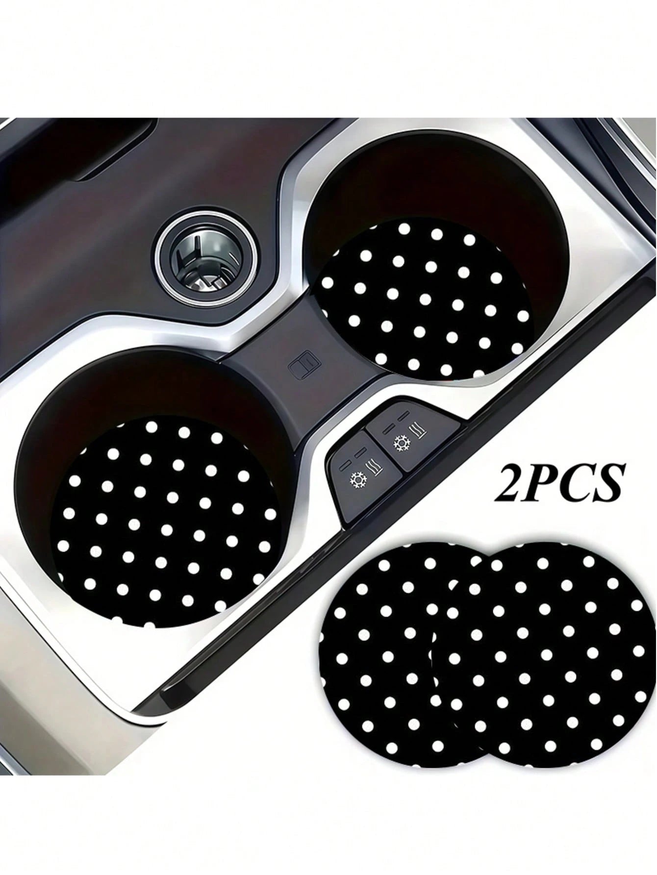 2pcs Black & White Polka Dot Cup Holder Coasters, Car Interior Decoration, Car Accessories, Non-Slip Car Beverage Mat, Unisex, Universal Drink Coaster For Car Interior, Ideal Birthday And Everyday Gif