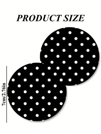 2pcs Black & White Polka Dot Cup Holder Coasters, Car Interior Decoration, Car Accessories, Non-Slip Car Beverage Mat, Unisex, Universal Drink Coaster For Car Interior, Ideal Birthday And Everyday Gif