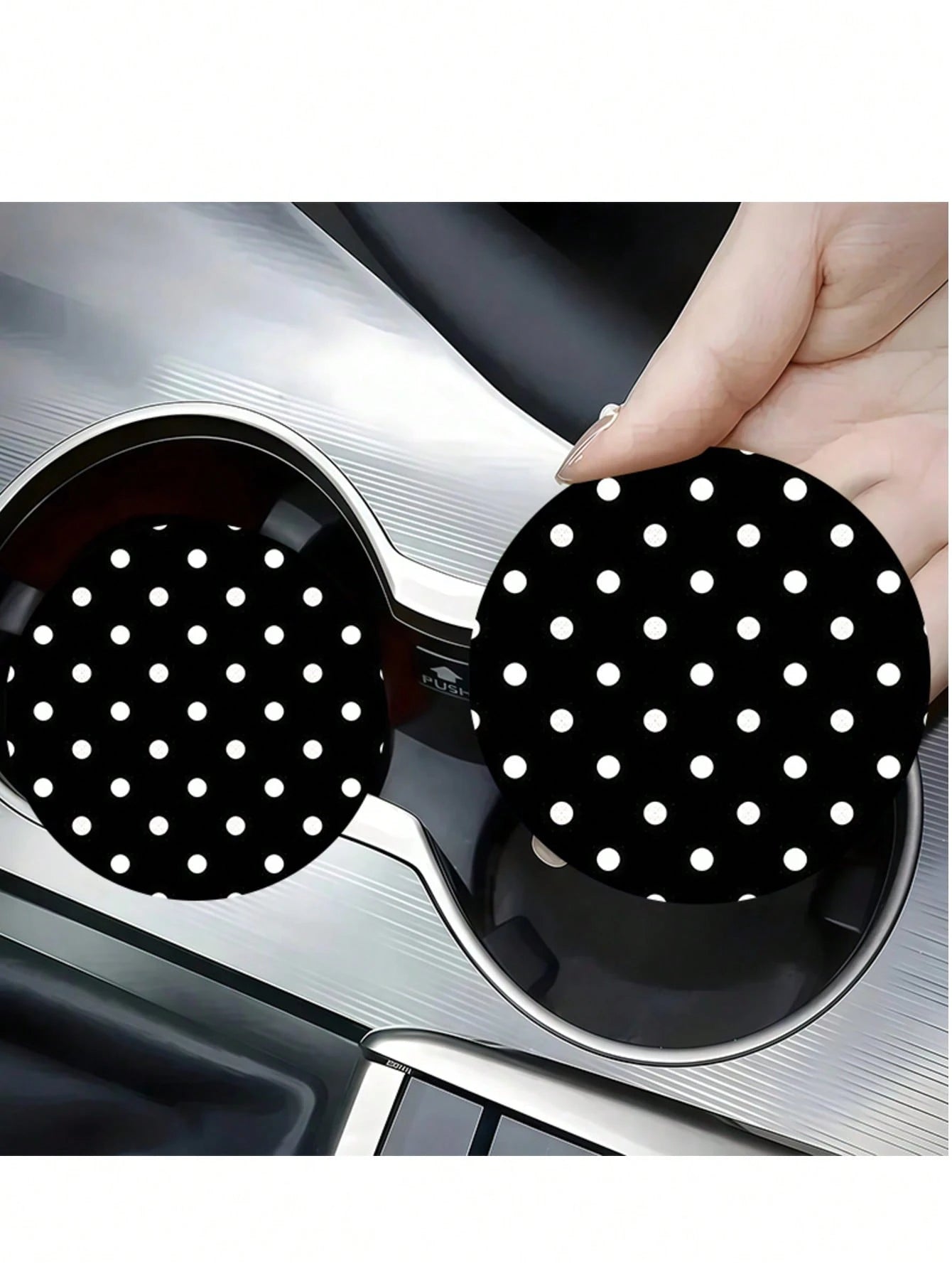 2pcs Black & White Polka Dot Cup Holder Coasters, Car Interior Decoration, Car Accessories, Non-Slip Car Beverage Mat, Unisex, Universal Drink Coaster For Car Interior, Ideal Birthday And Everyday Gif
