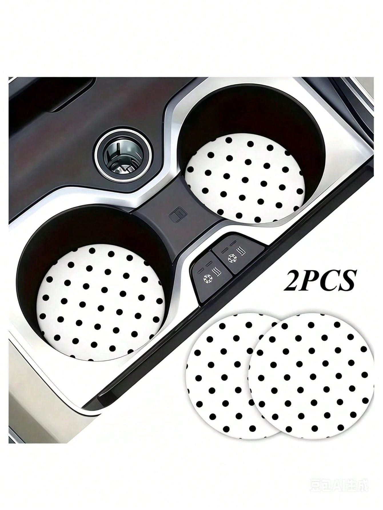 2pcs Black & White Polka Dot Cup Holder Coasters, Car Interior Decoration, Car Accessories, Non-Slip Car Beverage Mat, Unisex, Universal Drink Coaster For Car Interior, Ideal Birthday And Everyday Gif