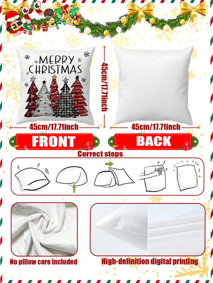 2pcs Buffalo Plaid Christmas Pillow Covers (No Insert), Red/Black Plaid Pattern, Christmas Tree/Snowflake Pattern, Festive Holiday Atmosphere, Can Be Used As Christmas Cushion Covers, Suitable For Cou