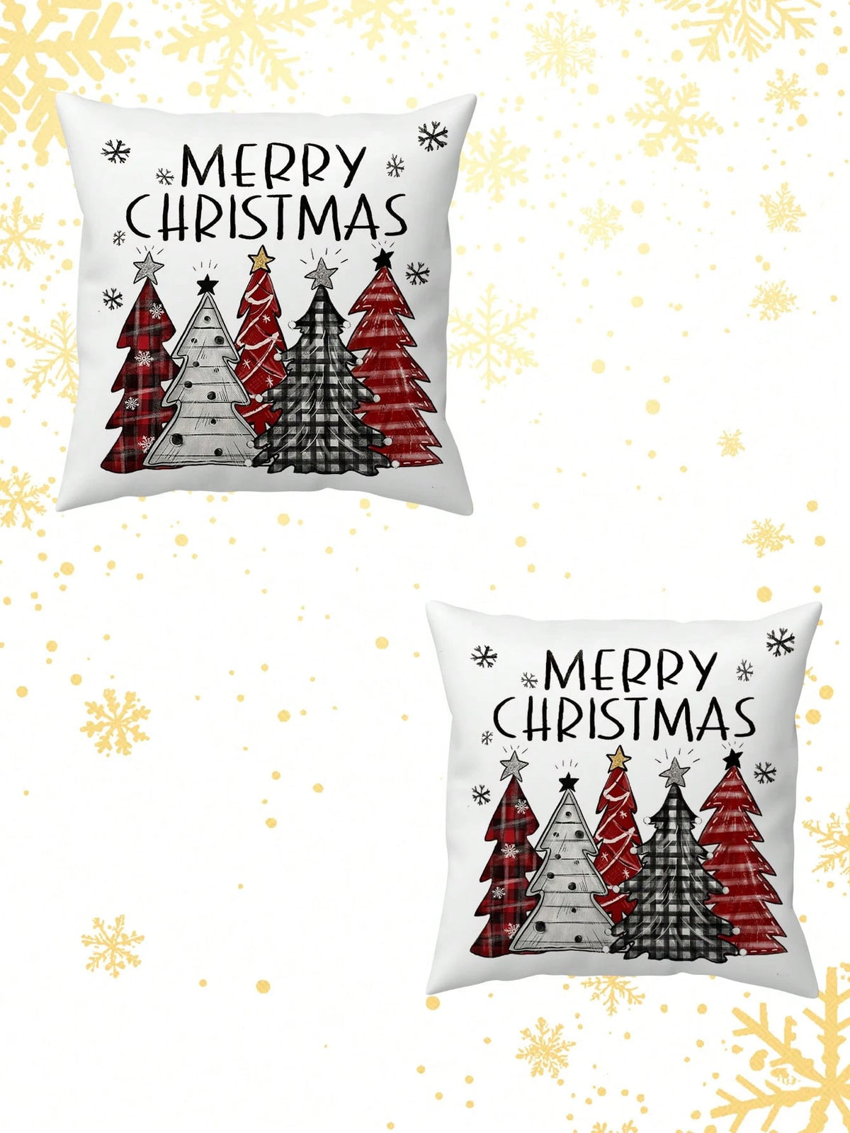 2pcs Buffalo Plaid Christmas Pillow Covers (No Insert), Red/Black Plaid Pattern, Christmas Tree/Snowflake Pattern, Festive Holiday Atmosphere, Can Be Used As Christmas Cushion Covers, Suitable For Cou