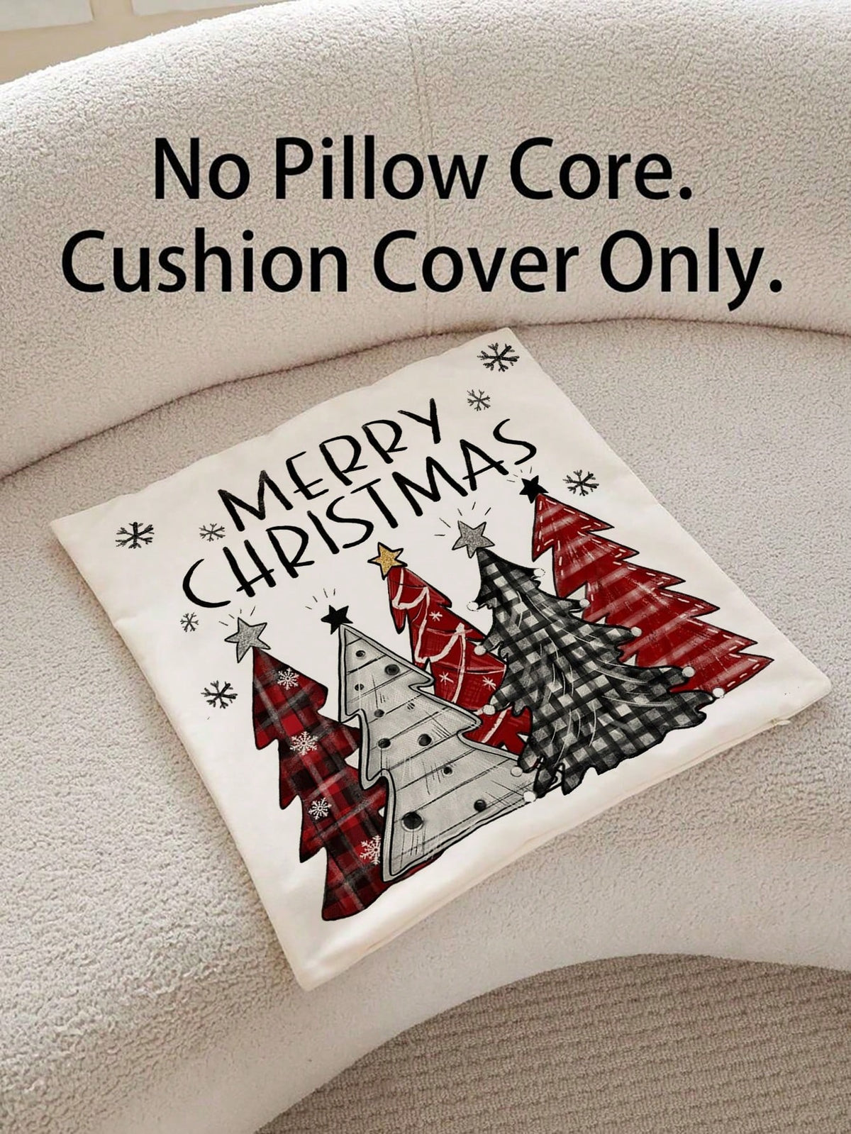 2pcs Buffalo Plaid Christmas Pillow Covers (No Insert), Red/Black Plaid Pattern, Christmas Tree/Snowflake Pattern, Festive Holiday Atmosphere, Can Be Used As Christmas Cushion Covers, Suitable For Cou