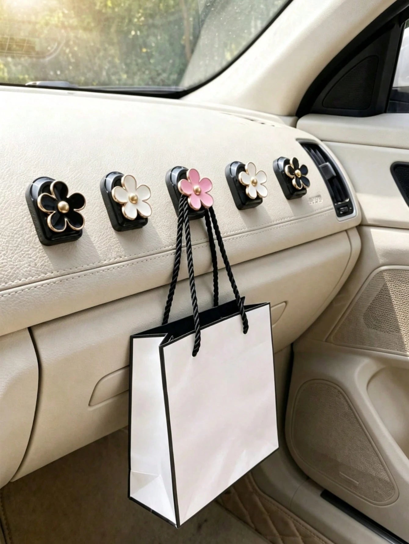 2Pcs Car Adhesive Mini Hooks, Flower Shaped Car Storage Hooks For Dashboard Storage And Home Use, Suitable For Hanging Bags, Keys, And Other Interior Decorative Accessories
