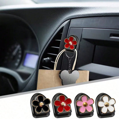 2Pcs Car Adhesive Mini Hooks, Flower Shaped Car Storage Hooks For Dashboard Storage And Home Use, Suitable For Hanging Bags, Keys, And Other Interior Decorative Accessories