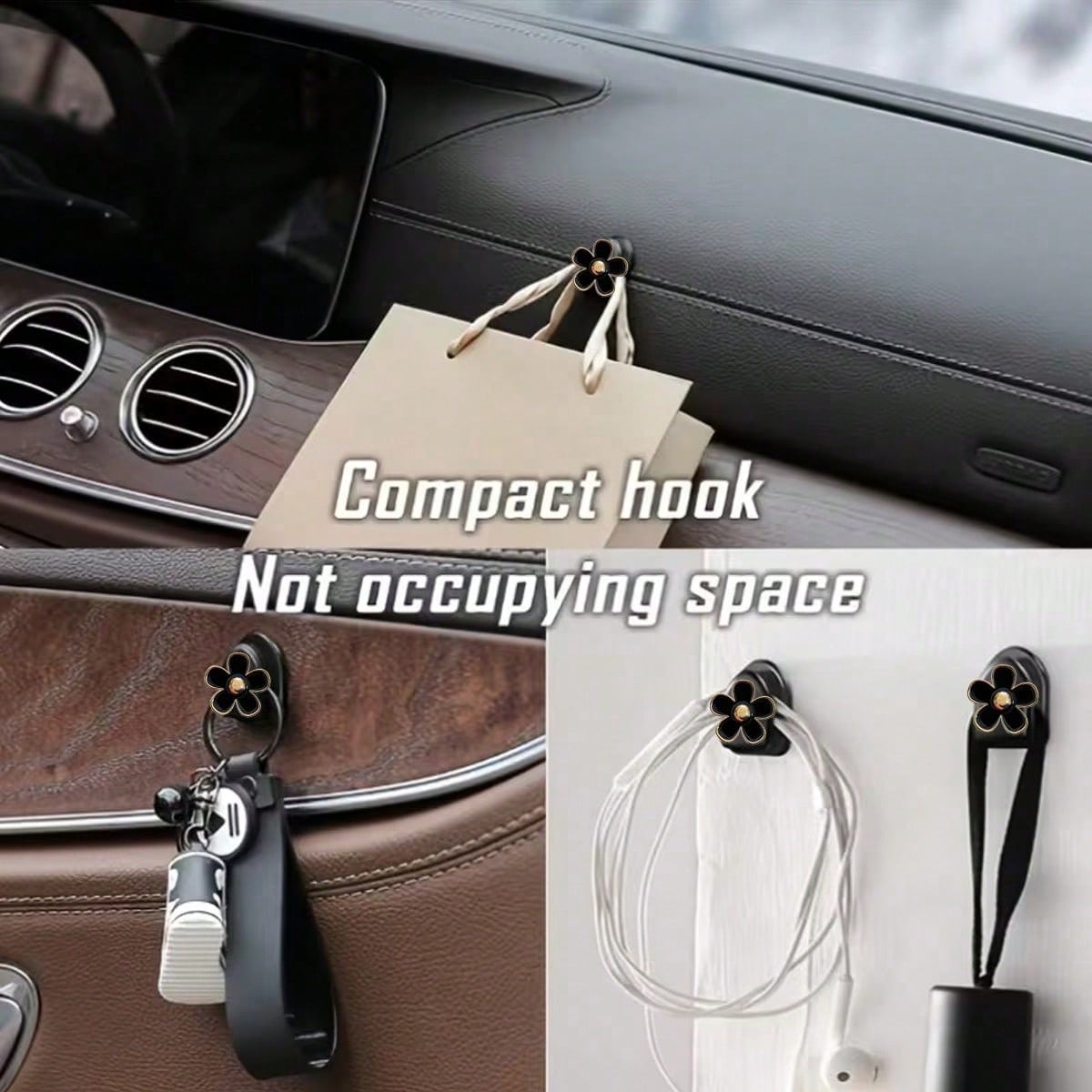 2Pcs Car Adhesive Mini Hooks, Flower Shaped Car Storage Hooks For Dashboard Storage And Home Use, Suitable For Hanging Bags, Keys, And Other Interior Decorative Accessories