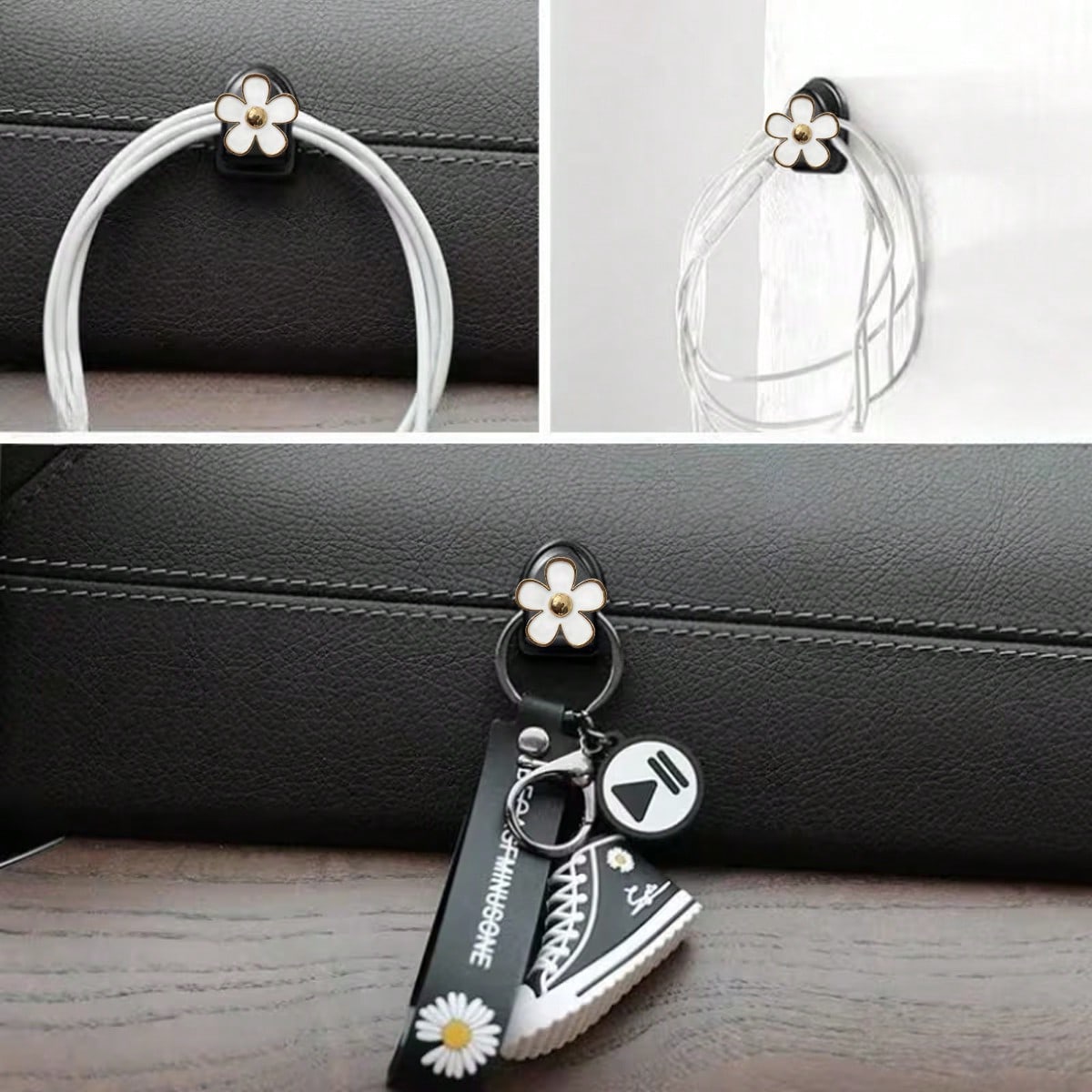 2Pcs Car Adhesive Mini Hooks, Flower Shaped Car Storage Hooks For Dashboard Storage And Home Use, Suitable For Hanging Bags, Keys, And Other Interior Decorative Accessories