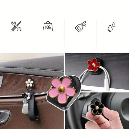 2Pcs Car Adhesive Mini Hooks, Flower Shaped Car Storage Hooks For Dashboard Storage And Home Use, Suitable For Hanging Bags, Keys, And Other Interior Decorative Accessories