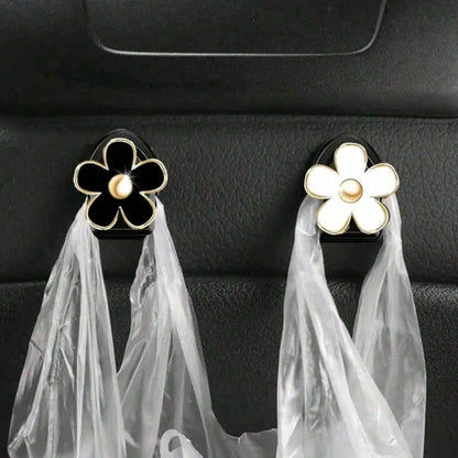 2Pcs Car Adhesive Mini Hooks, Flower Shaped Car Storage Hooks For Dashboard Storage And Home Use, Suitable For Hanging Bags, Keys, And Other Interior Decorative Accessories