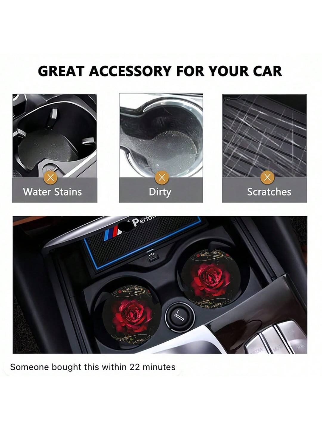 2pcs Car Cup Coaster Stylish & Durable Fast-Drying Non-Slip Car Cup Mat