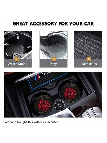 2pcs Car Cup Coaster Stylish & Durable Fast-Drying Non-Slip Car Cup Mat