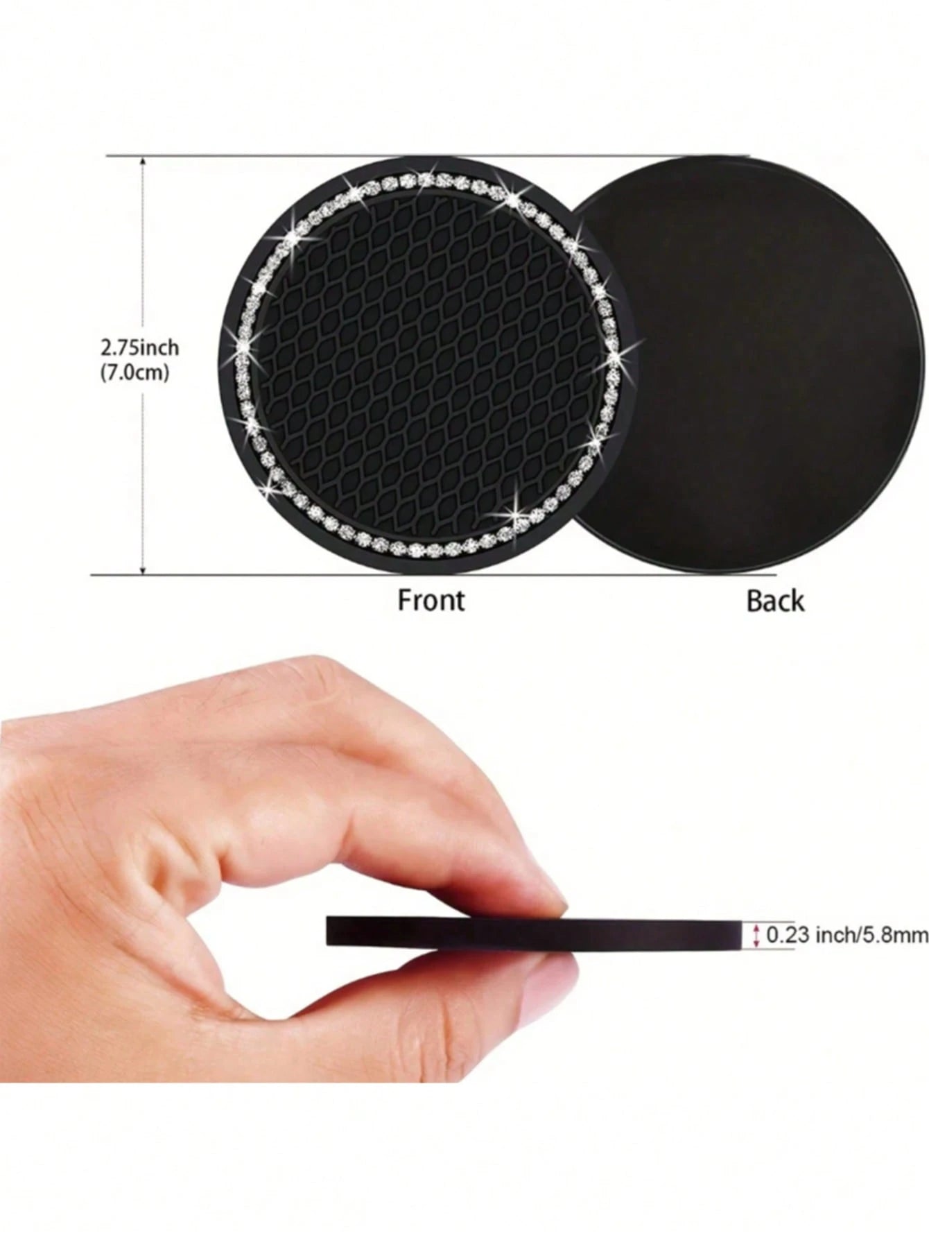 2pcs Car Cup Holder Coasters, Soft Rubber Mesh Faux Diamond Non-Slip Creative Cup Mats, Easy To Clean, Heat Resistant
