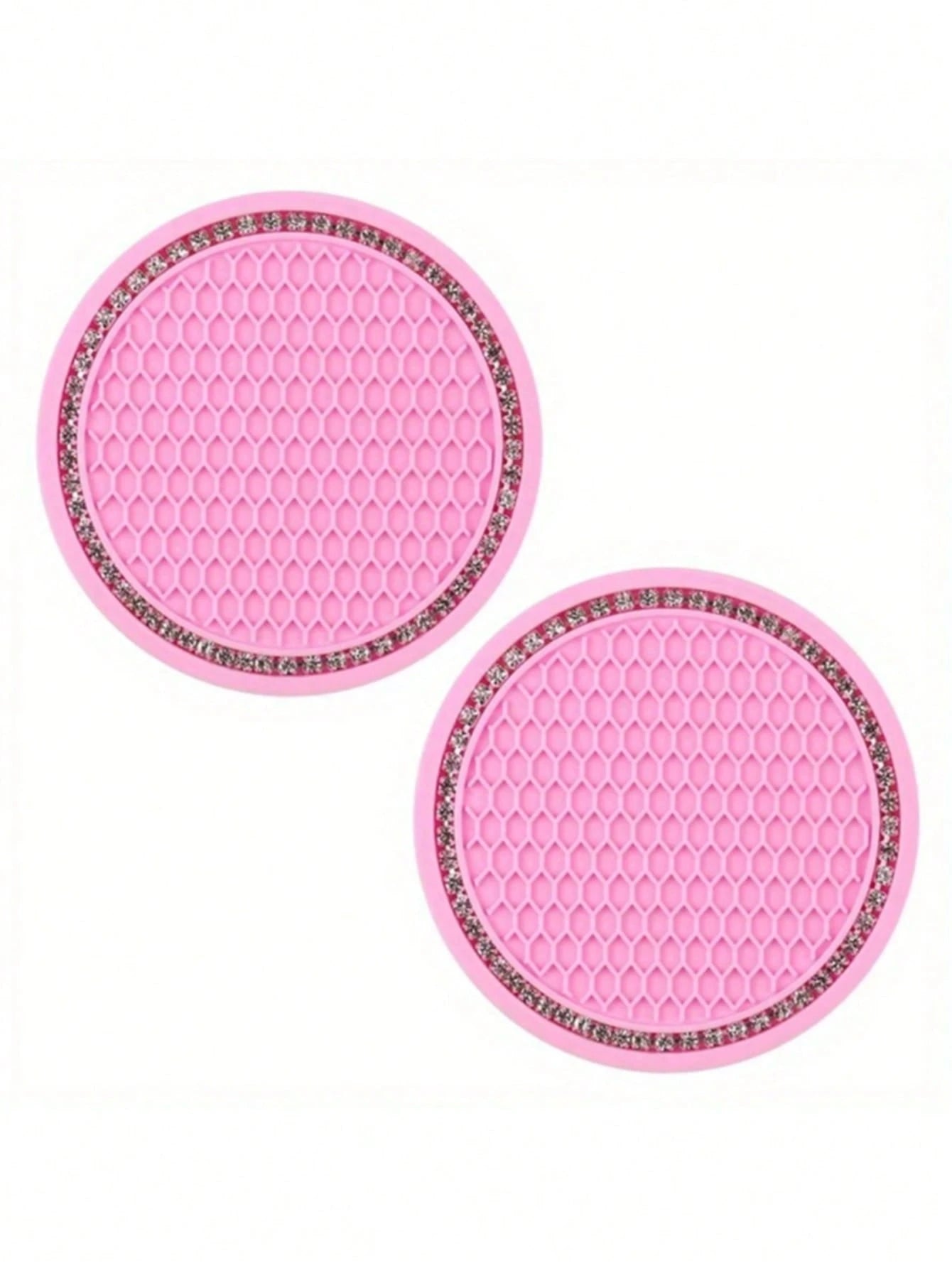 2pcs Car Cup Holder Coasters, Soft Rubber Mesh Faux Diamond Non-Slip Creative Cup Mats, Easy To Clean, Heat Resistant