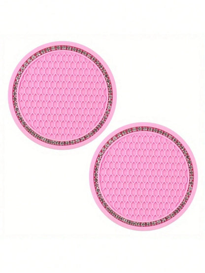 2pcs Car Cup Holder Coasters, Soft Rubber Mesh Faux Diamond Non-Slip Creative Cup Mats, Easy To Clean, Heat Resistant