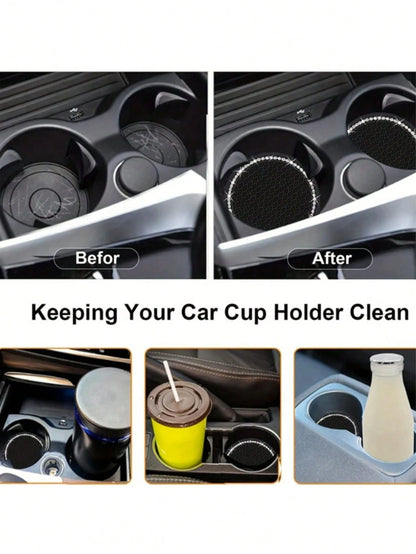 2pcs Car Cup Holder Coasters, Soft Rubber Mesh Faux Diamond Non-Slip Creative Cup Mats, Easy To Clean, Heat Resistant