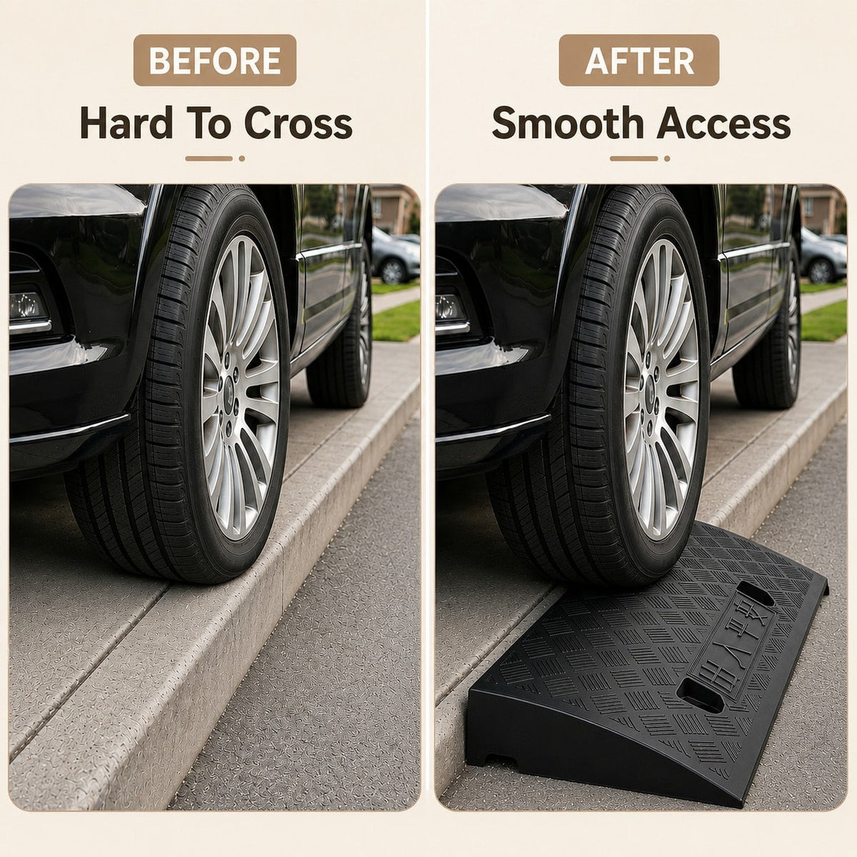 2pcs Car Sidewalk Ramp- Portable Ramp, Heavy Duty PE Portable Car Curb Ramp With Non-Slip Traction Surface For Sidewalk