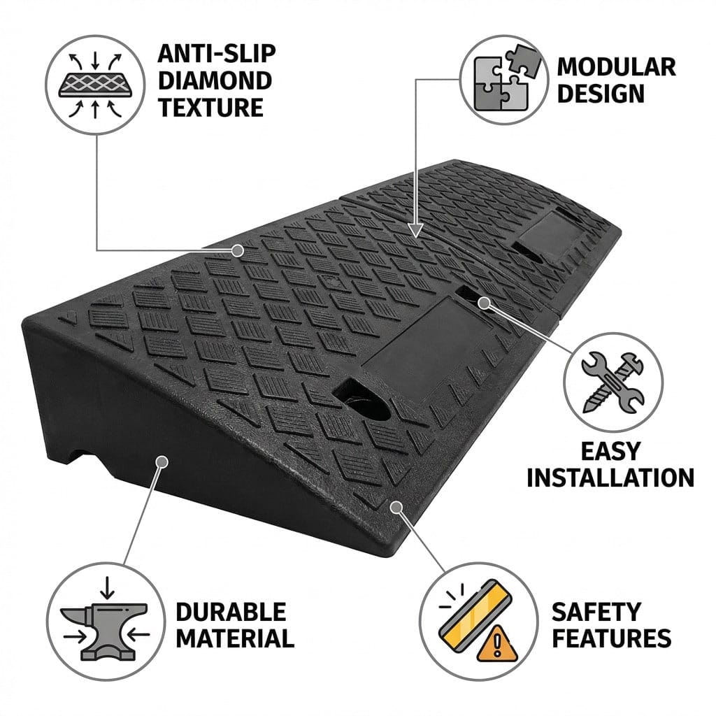 2pcs Car Sidewalk Ramp- Portable Ramp, Heavy Duty PE Portable Car Curb Ramp With Non-Slip Traction Surface For Sidewalk