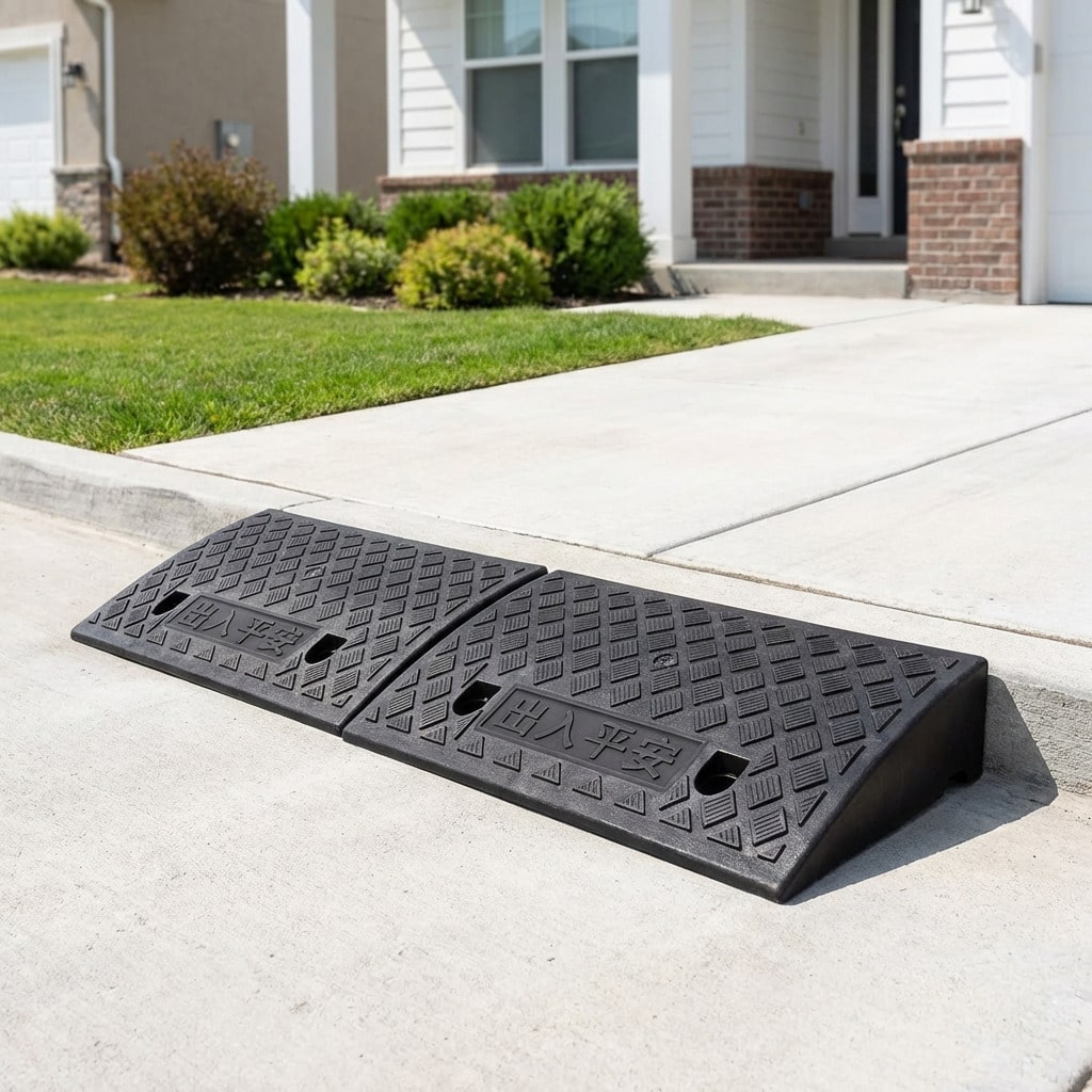 2pcs Car Sidewalk Ramp- Portable Ramp, Heavy Duty PE Portable Car Curb Ramp With Non-Slip Traction Surface For Sidewalk
