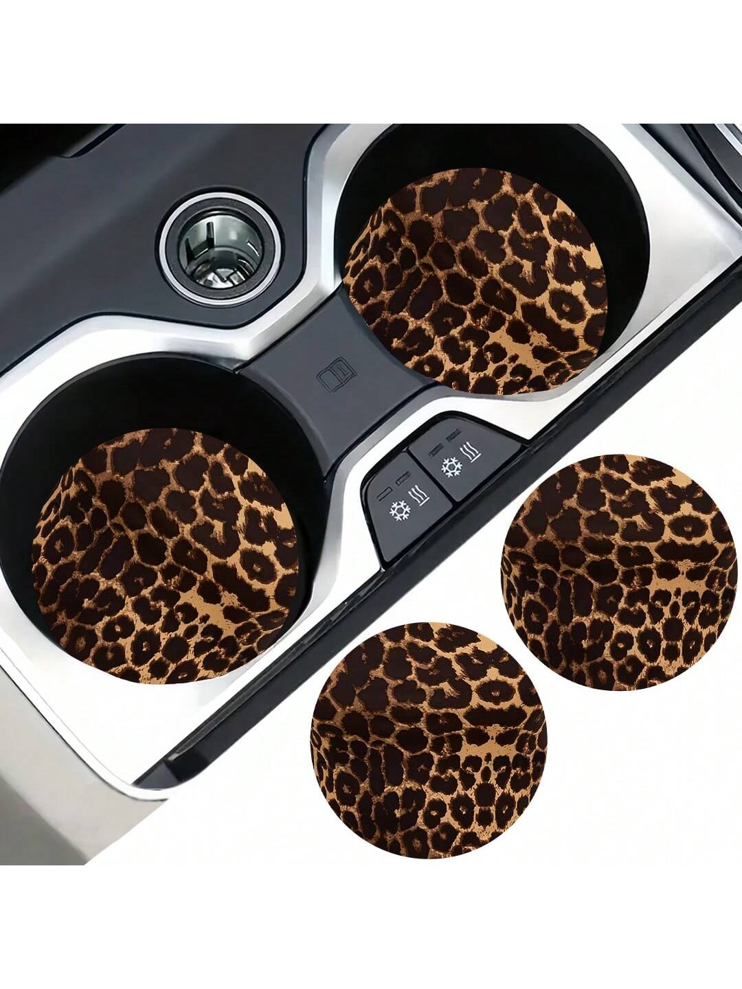 2pcs Cherry Leopard Pattern Absorbent Car Cup Coaster Stylish & Durable Fast-Drying Non-Slip Car Cup Mat