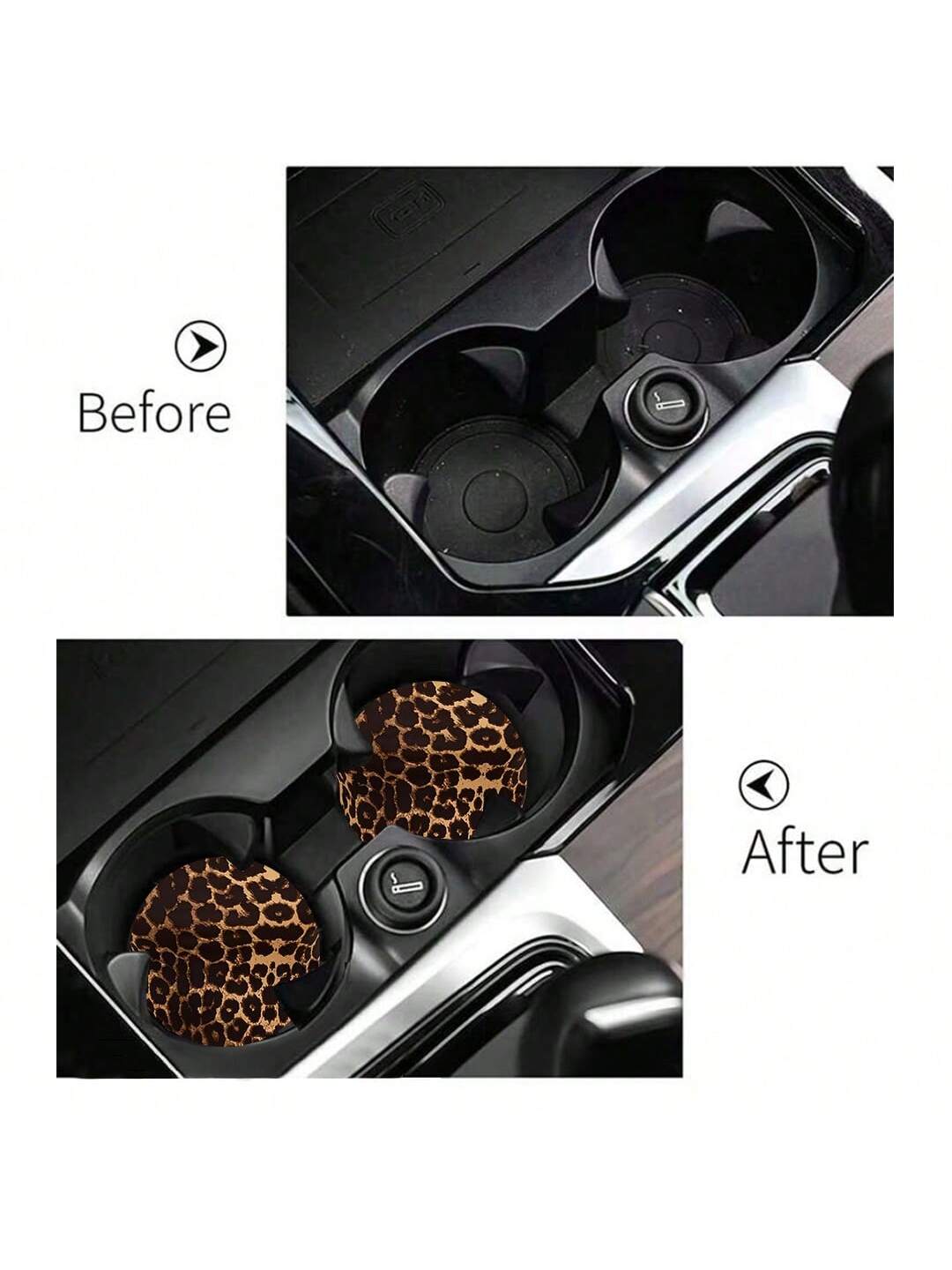 2pcs Cherry Leopard Pattern Absorbent Car Cup Coaster Stylish & Durable Fast-Drying Non-Slip Car Cup Mat
