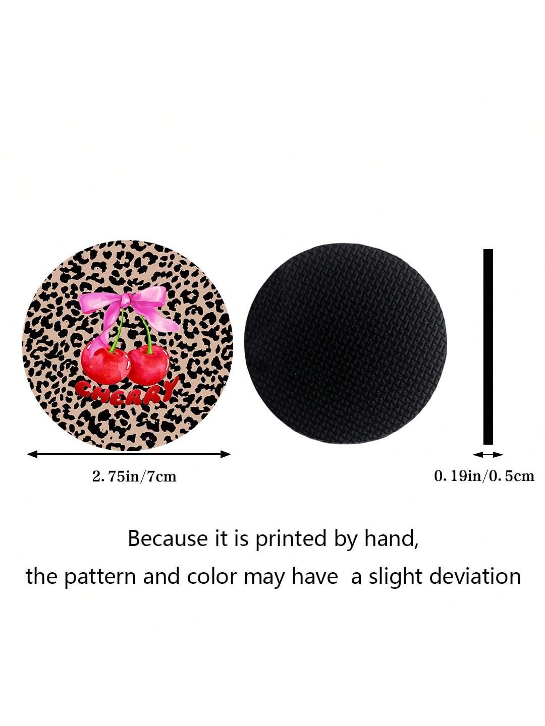 2pcs Cherry Leopard Pattern Absorbent Car Cup Coaster Stylish & Durable Fast-Drying Non-Slip Car Cup Mat