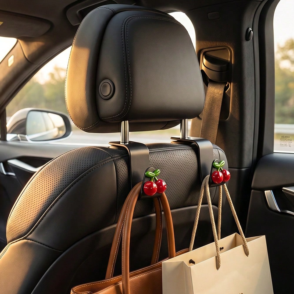 2pcs Cherry Resin Car Seat Hooks Hidden Backrest Hooks Multifunctional Creative Small Hooks