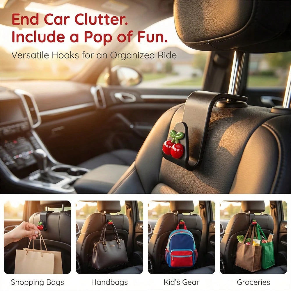 2pcs Cherry Resin Car Seat Hooks Hidden Backrest Hooks Multifunctional Creative Small Hooks