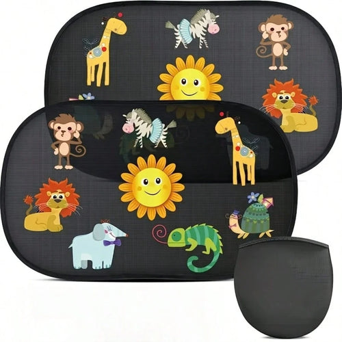 2pcs Cute Forest Animal Pattern Car Sun Shades- UV Protection, Made Of Polyester Fiber, Suitable For Sun Shading Decor, Anti-UV| Interesting Design| Easy Installation, Universal Fit For Sedan And S