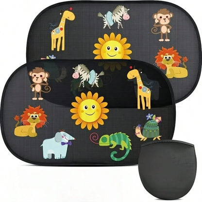 2pcs Cute Forest Animal Pattern Car Sun Shades- UV Protection, Made Of Polyester Fiber, Suitable For Sun Shading Decor, Anti-UV| Interesting Design| Easy Installation, Universal Fit For Sedan And S
