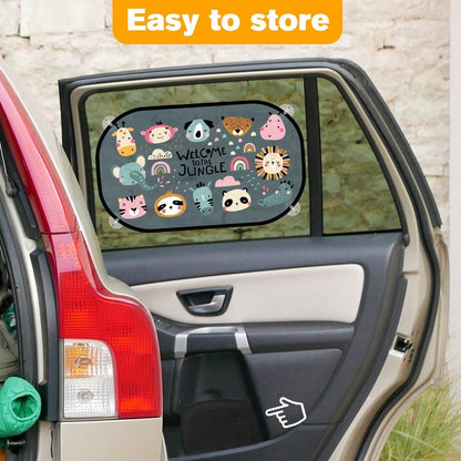 2pcs Cute Forest Animal Pattern Car Sun Shades- UV Protection, Made Of Polyester Fiber, Suitable For Sun Shading Decor, Anti-UV| Interesting Design| Easy Installation, Universal Fit For Sedan And S