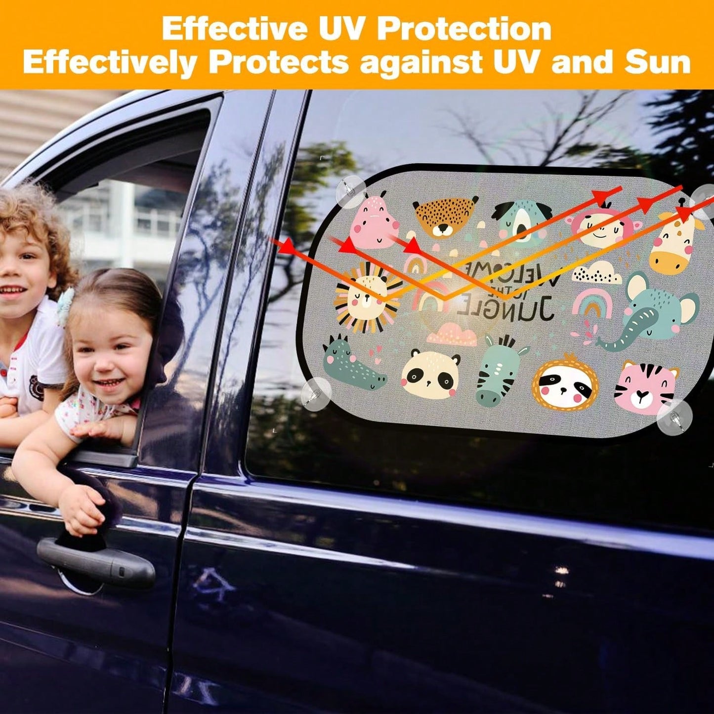 2pcs Cute Forest Animal Pattern Car Sun Shades- UV Protection, Made Of Polyester Fiber, Suitable For Sun Shading Decor, Anti-UV| Interesting Design| Easy Installation, Universal Fit For Sedan And S