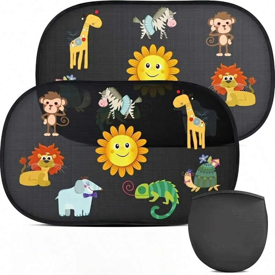 2pcs Cute Forest Animal Pattern Car Sun Shades- UV Protection, Made Of Polyester Fiber, Suitable For Sun Shading Decor, Anti-UV| Interesting Design| Easy Installation, Universal Fit For Sedan And S