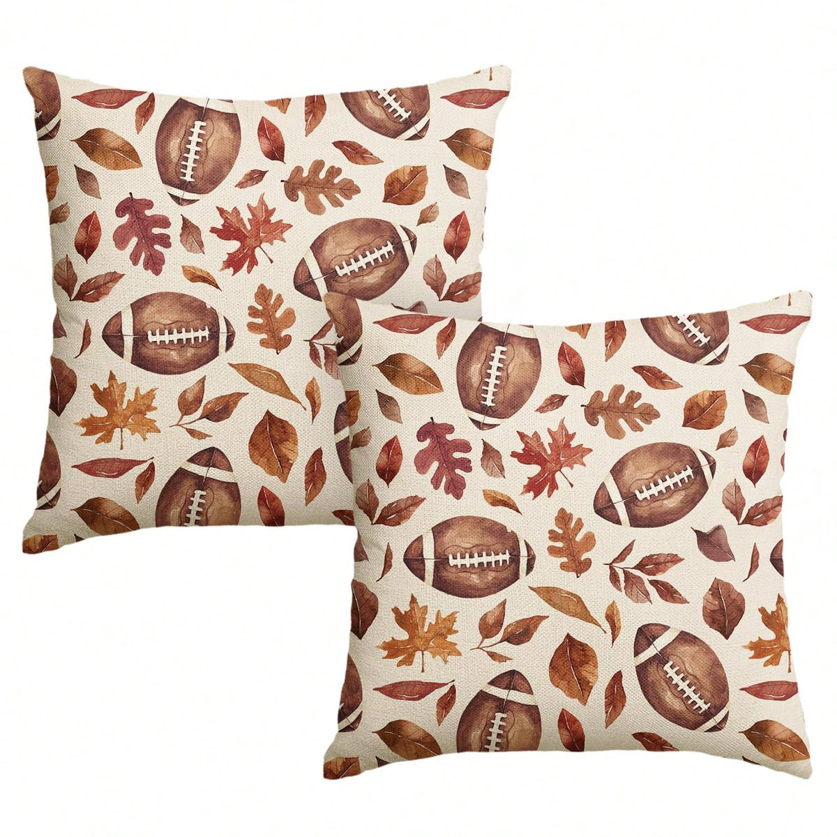 2pcs Fall Football Maple Leaves Throw Pillow Covers 18x18 Inch, Seasonal Autumn Thanksgiving Harvest Cushion Case Decoration For Sofa Couch, 100% Polyester Pillow Covers ( Do Not Include Insert)