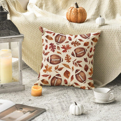 2pcs Fall Football Maple Leaves Throw Pillow Covers 18x18 Inch, Seasonal Autumn Thanksgiving Harvest Cushion Case Decoration For Sofa Couch, 100% Polyester Pillow Covers ( Do Not Include Insert)