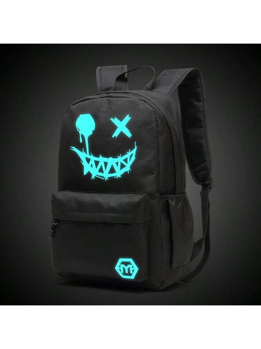 2pcs Fluorescence Night Backpack Set For Men, 2pcs Minimalist Stylish Cartoon Pattern Backpack Set With Chest Pack, Suitable For School, For Men, Boys Men Gifts For Men Student Fall Travel Christmas W