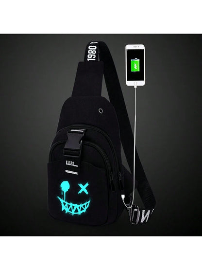 2pcs Fluorescence Night Backpack Set For Men, 2pcs Minimalist Stylish Cartoon Pattern Backpack Set With Chest Pack, Suitable For School, For Men, Boys Men Gifts For Men Student Fall Travel Christmas W