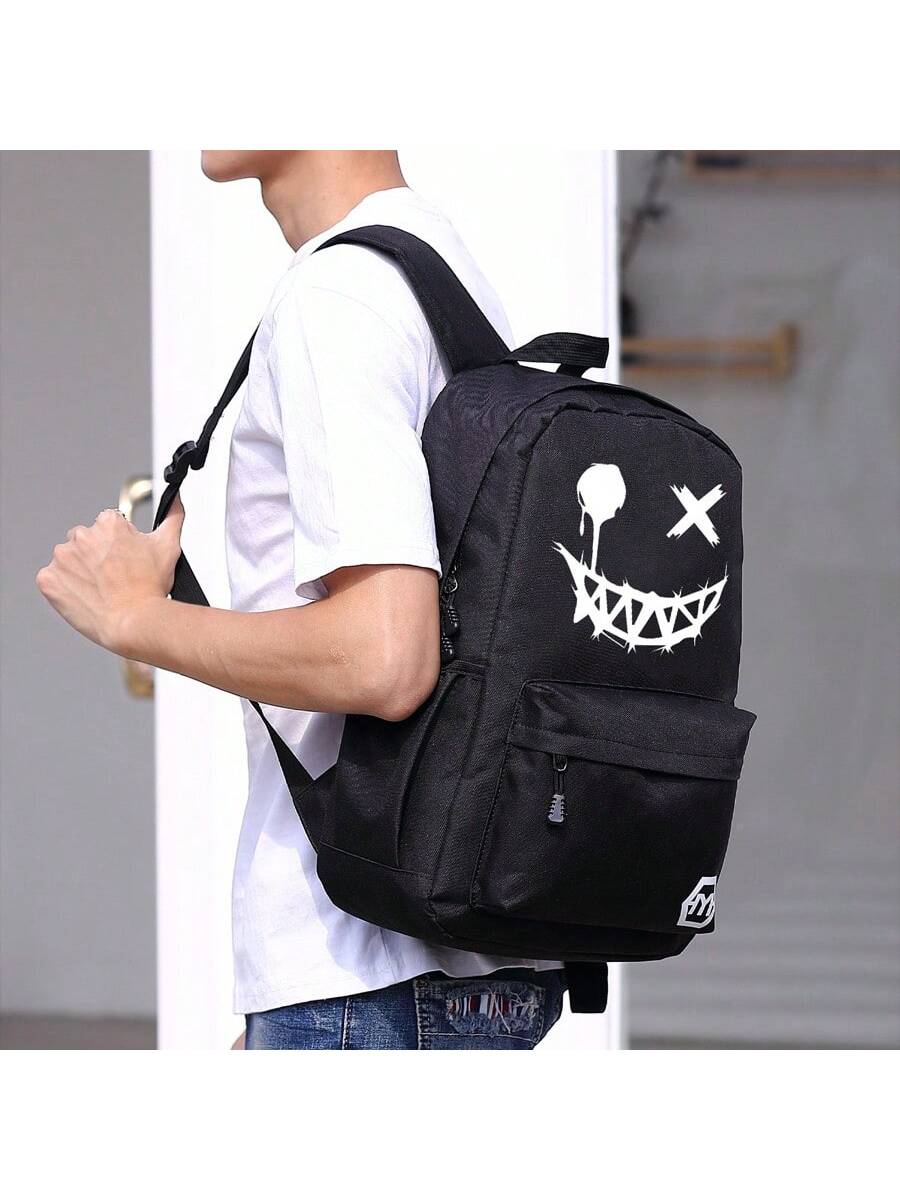 2pcs Fluorescence Night Backpack Set For Men, 2pcs Minimalist Stylish Cartoon Pattern Backpack Set With Chest Pack, Suitable For School, For Men, Boys Men Gifts For Men Student Fall Travel Christmas W