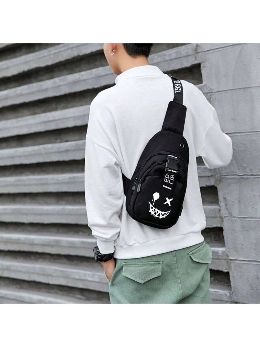 2pcs Fluorescence Night Backpack Set For Men, 2pcs Minimalist Stylish Cartoon Pattern Backpack Set With Chest Pack, Suitable For School, For Men, Boys Men Gifts For Men Student Fall Travel Christmas W