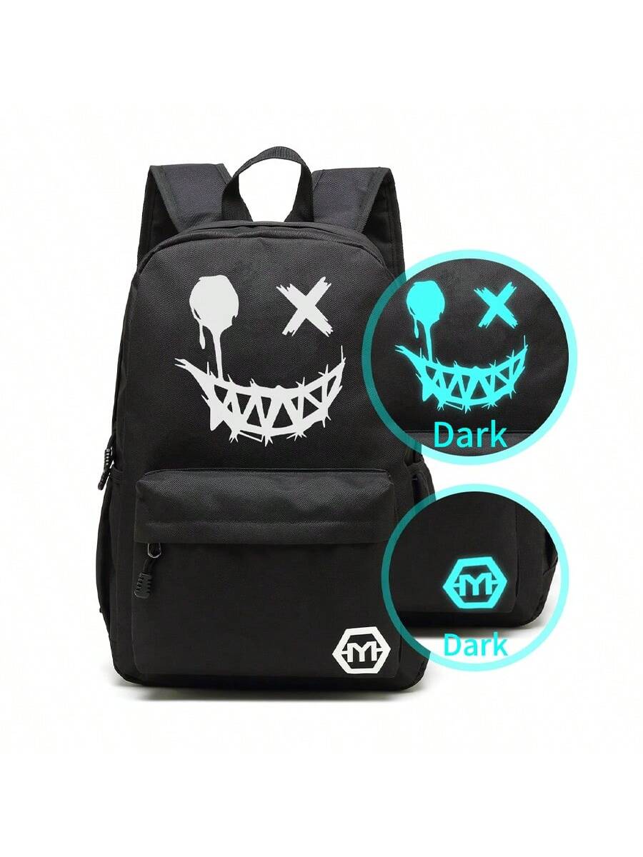 2pcs Fluorescence Night Backpack Set For Men, 2pcs Minimalist Stylish Cartoon Pattern Backpack Set With Chest Pack, Suitable For School, For Men, Boys Men Gifts For Men Student Fall Travel Christmas W
