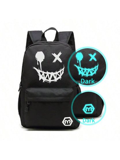 2pcs Fluorescence Night Backpack Set For Men, 2pcs Minimalist Stylish Cartoon Pattern Backpack Set With Chest Pack, Suitable For School, For Men, Boys Men Gifts For Men Student Fall Travel Christmas W