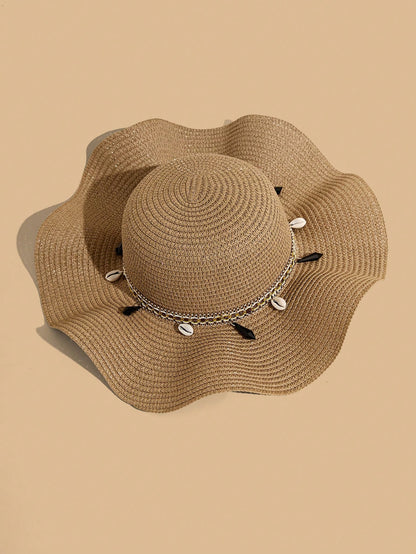2pcs Gusure Bag Set: Bohemian Style UV Protection Straw Hat And Crossbody Bag, Wavy Fringe Decor Beach Sun Hat And Woven Crossbody Bag Set, Best Mother's Day Gift Idea, Mom Essentials, Outdoor Mom Bag