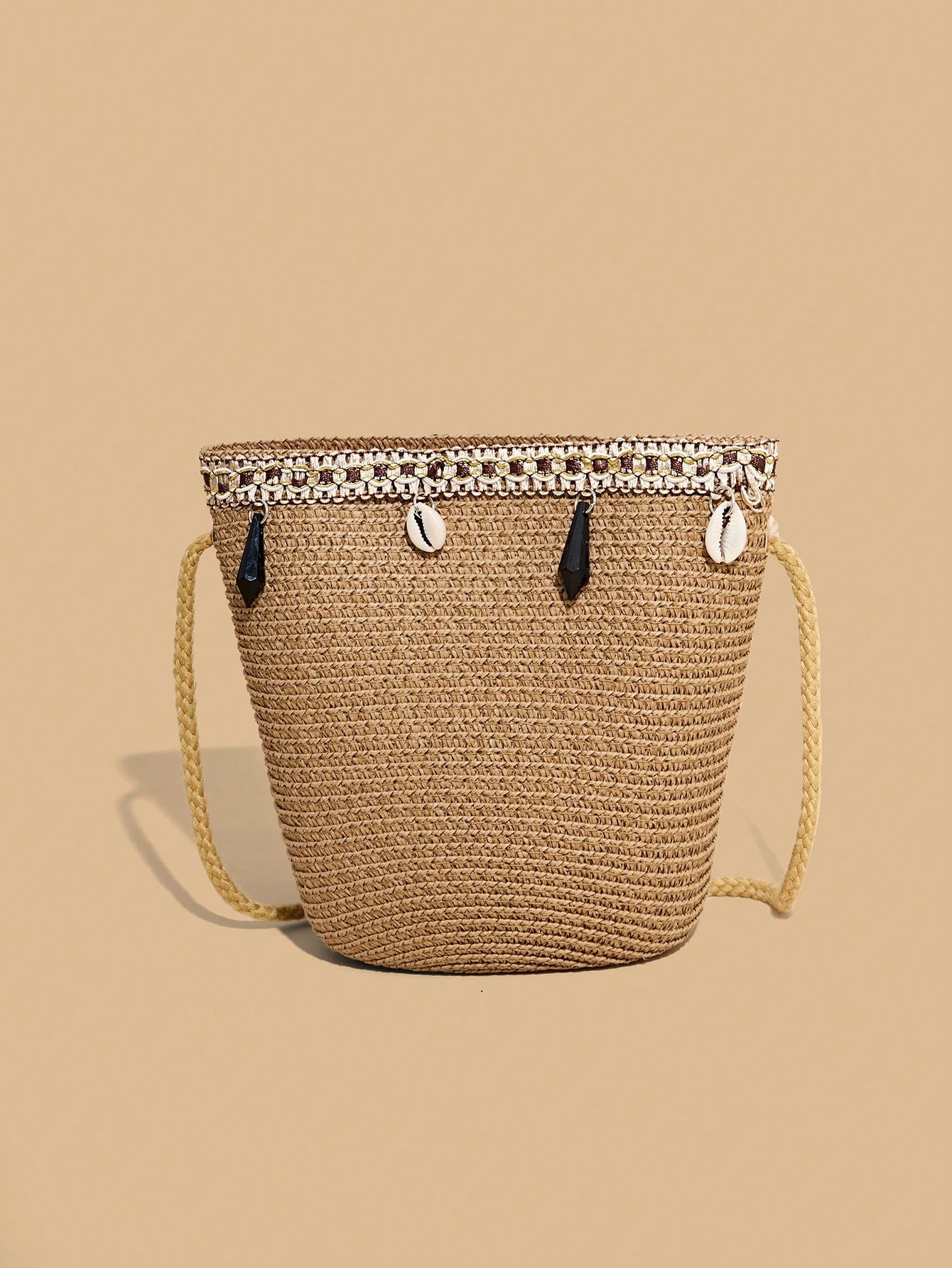 2pcs Gusure Bag Set: Bohemian Style UV Protection Straw Hat And Crossbody Bag, Wavy Fringe Decor Beach Sun Hat And Woven Crossbody Bag Set, Best Mother's Day Gift Idea, Mom Essentials, Outdoor Mom Bag