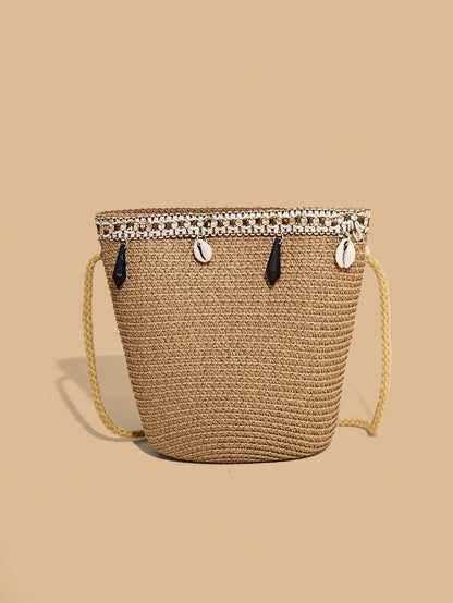 2pcs Gusure Bag Set: Bohemian Style UV Protection Straw Hat And Crossbody Bag, Wavy Fringe Decor Beach Sun Hat And Woven Crossbody Bag Set, Best Mother's Day Gift Idea, Mom Essentials, Outdoor Mom Bag