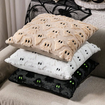 2Pcs Halloween Pillow Covers 18x18 Inch White Ghost Throw Pillow Cases Soft Plush Faux Fur Wool Couch Cushion Case For Chair Sofa Bedroom Living Room Home Decor