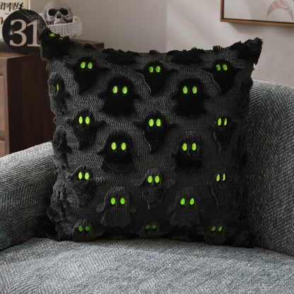 2Pcs Halloween Pillow Covers 18x18 Inch White Ghost Throw Pillow Cases Soft Plush Faux Fur Wool Couch Cushion Case For Chair Sofa Bedroom Living Room Home Decor